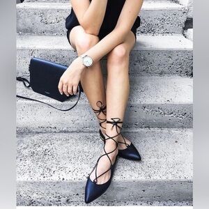 Aquazzura Christy Leather Point Toe Flats in Black Size 37 = U.S 7  $675